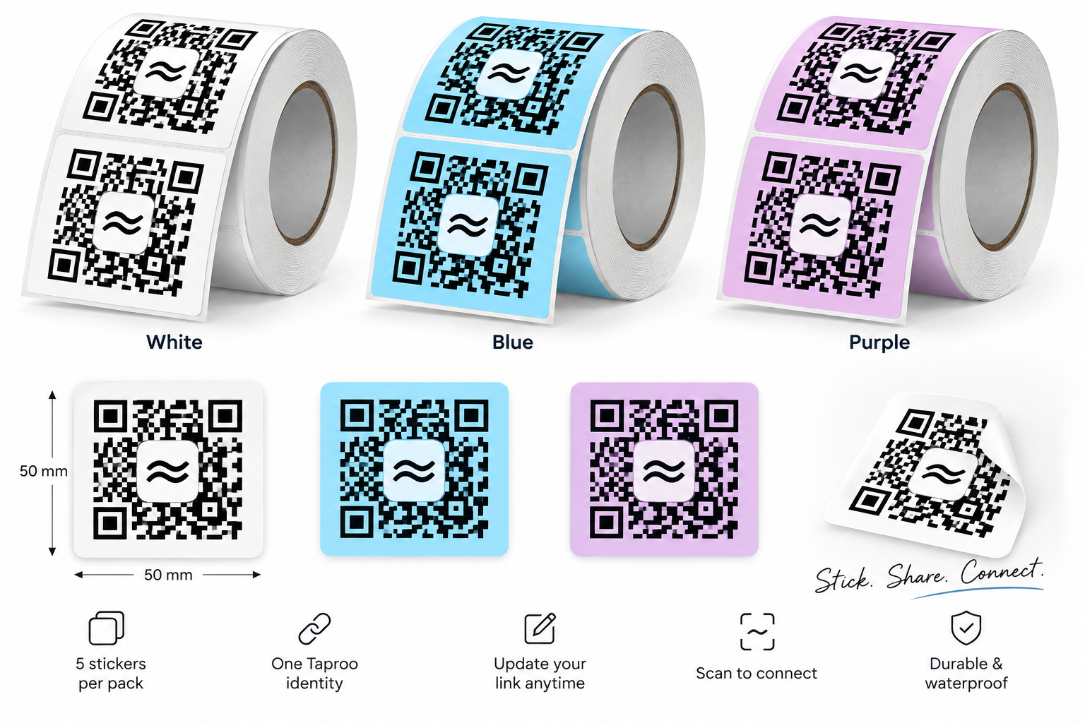 Taproo QR Stickers — 50 × 50 mm — 5 Pack