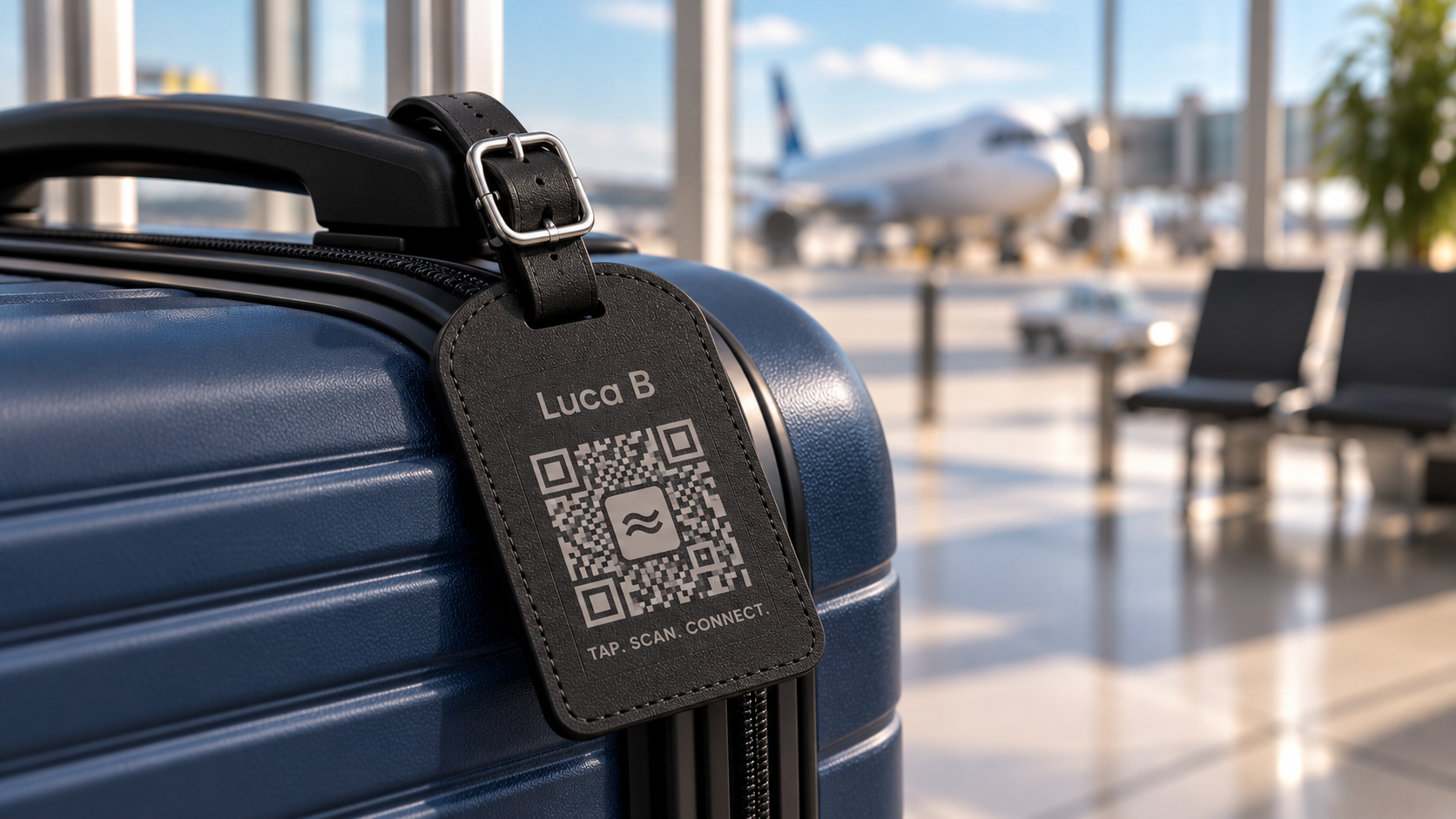 Custom Leather Smart Luggage Tag with QR Code & NFC — NFC luggage tag black