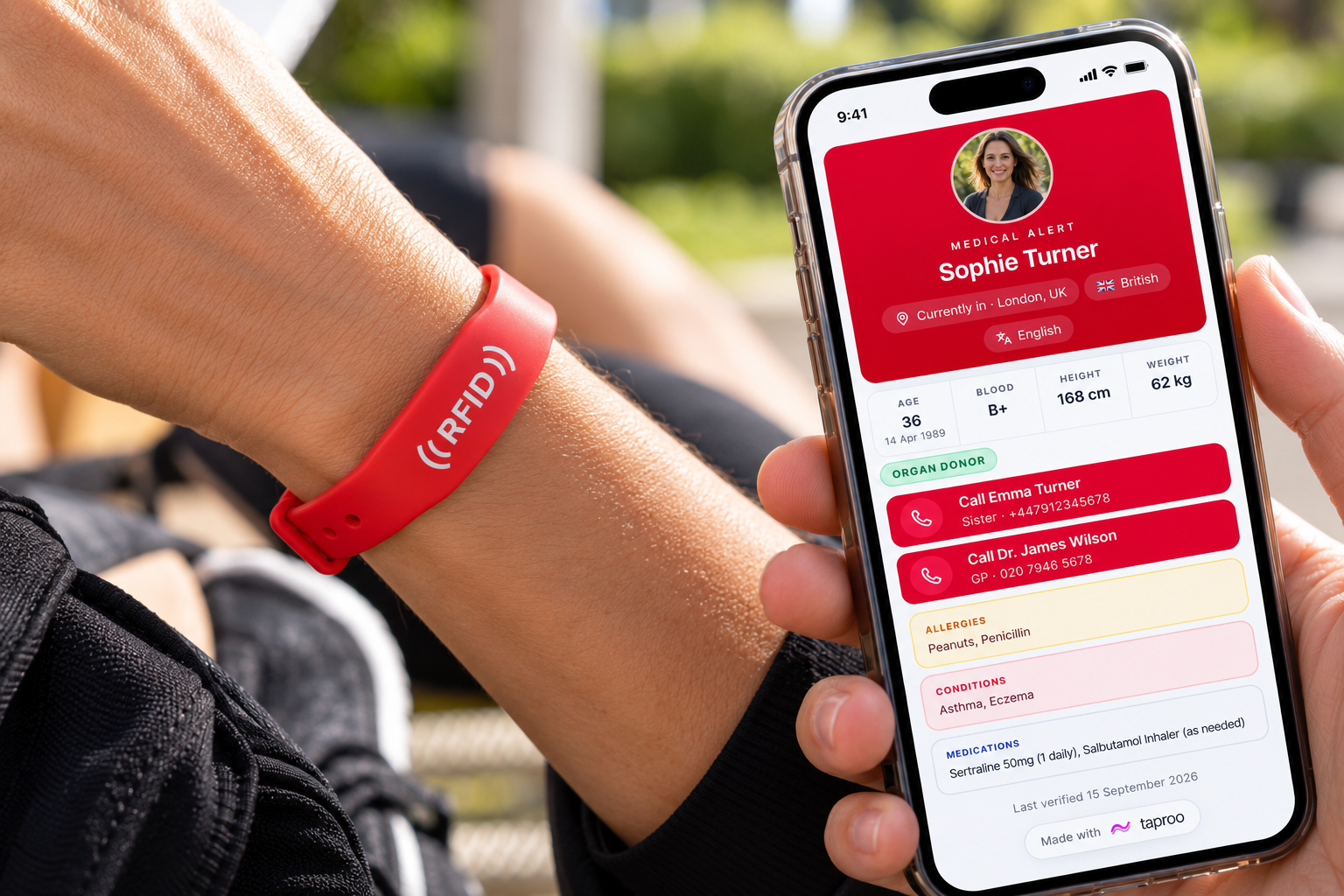 NFC Wristband — Red Silicone (Rewritable CUID)